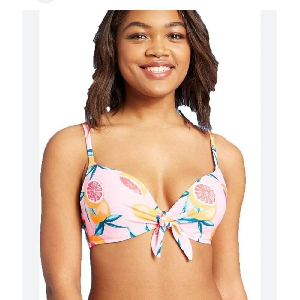 Shade & Shore women’s light lined  Front tie textured Bikini Top  ( Grapefruit P